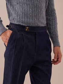 Marini Arezzo High Waisted Double Pleated Denim Trousers