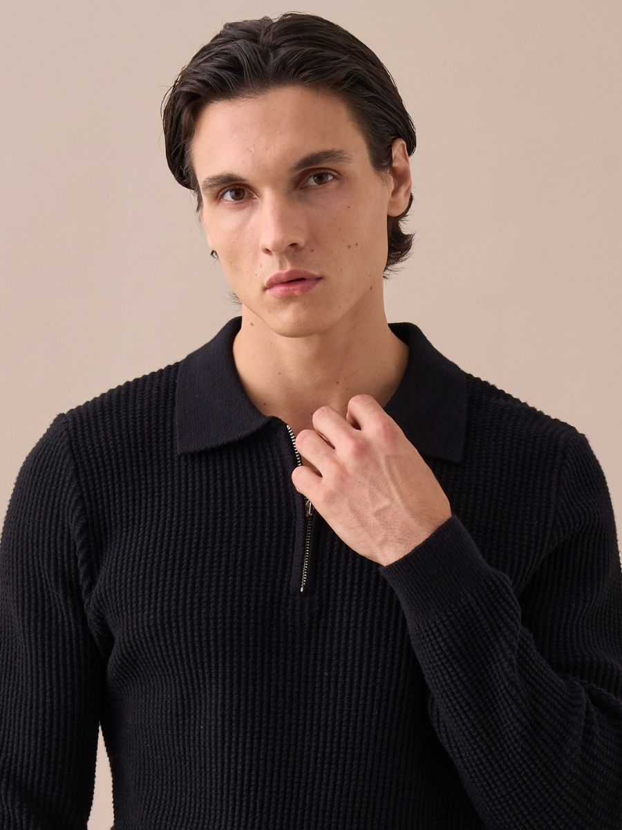 Marini Langdon Ribbed Knit Half-Zip Sweater