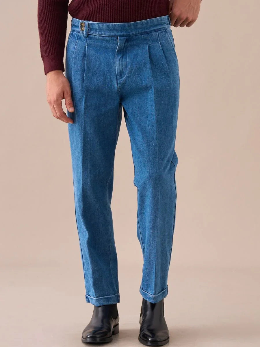 Marini Montefalco High Waisted Double Pleated Denim Trousers