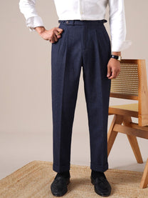 Marini Milano High Waisted Double Pleated Herringbone Wool Pants