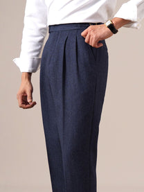 Marini Milano High Waisted Double Pleated Herringbone Wool Pants