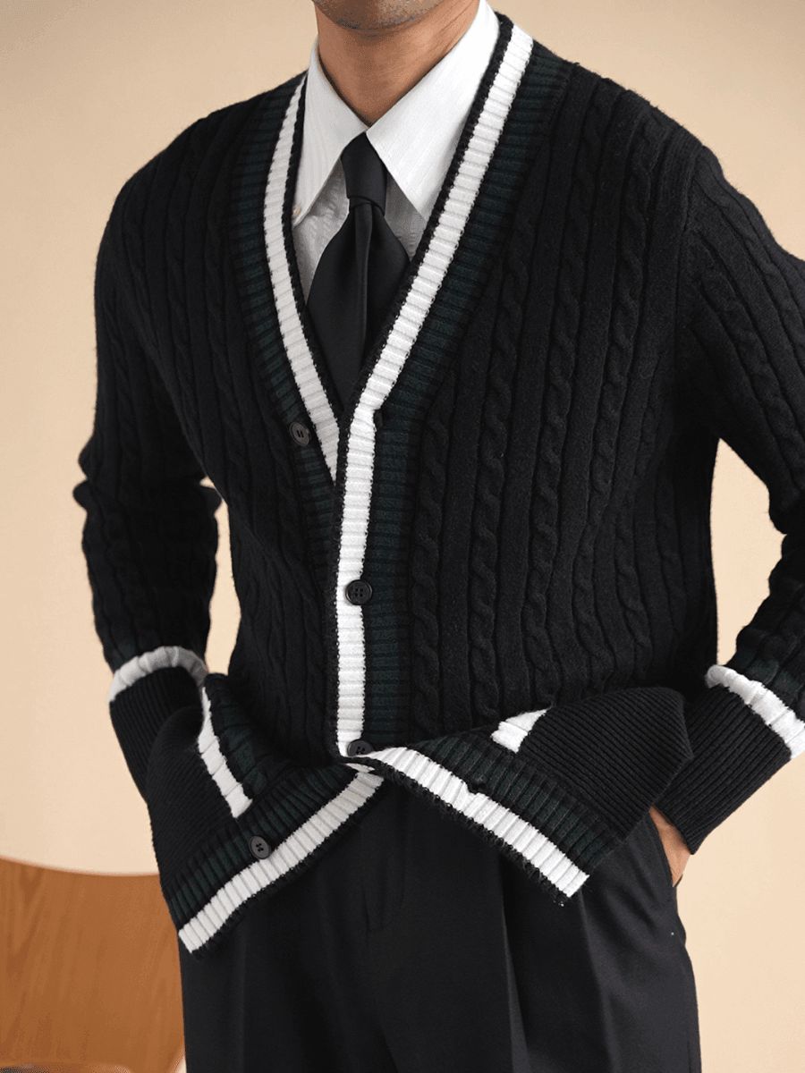 Contrast Trim Cable-Knit Cardigan