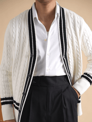 Contrast Trim Cable-Knit Cardigan