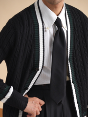 Contrast Trim Cable-Knit Cardigan