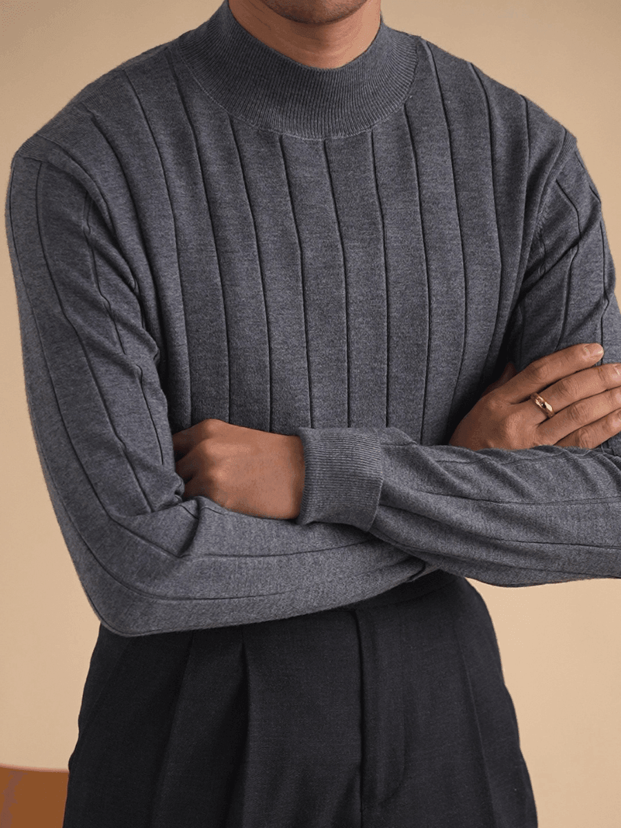 Marini Vertical Ribbed Mock Neck Sweater