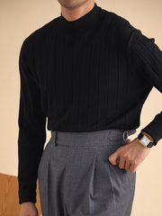 Marini Vertical Ribbed Mock Neck Sweater