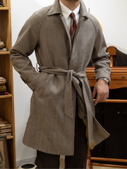 Woolen Herringbone Balmacaan Overcoat