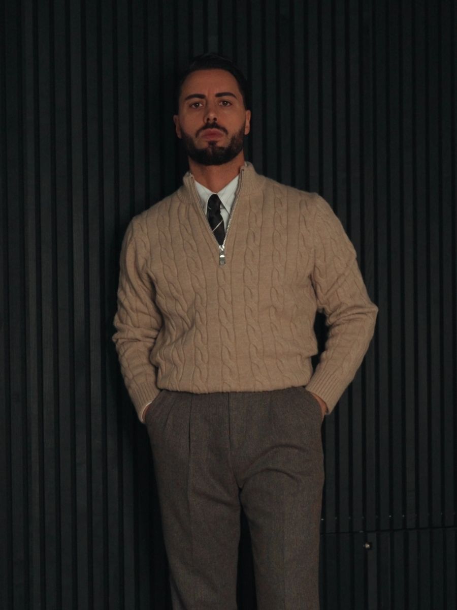 Marini Cable Knit Half-Zip Sweater