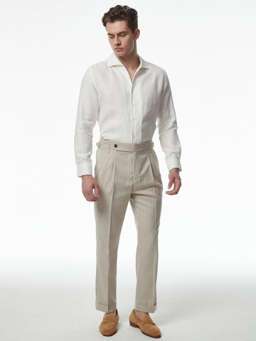 100% Linen V-Neck Business Casual Long Sleeve Shirt