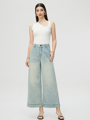 High-Waisted Loose-Fit Cropped Wide-Leg Jeans
