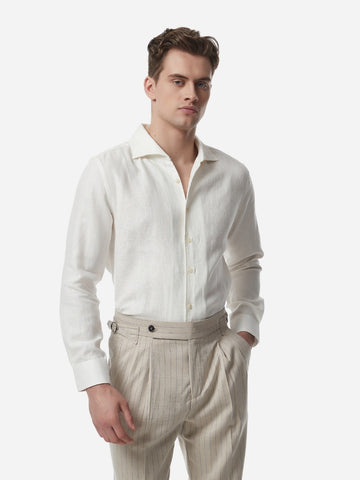 100% Linen V-Neck Business Casual Long Sleeve Shirt