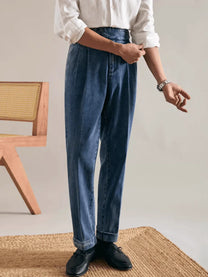 Marini Civita High Waisted Double Pleated Denim Trousers