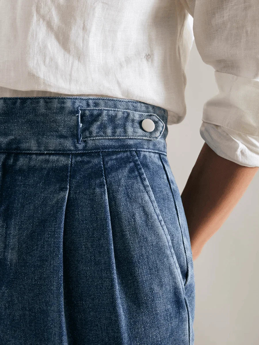 Marini Civita High Waisted Double Pleated Denim Trousers