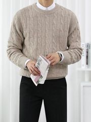 Round Neck Braided Knit Sweater for Men