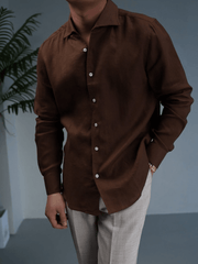 100% Linen V-Neck Business Casual Long Sleeve Shirt