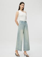 High-Waisted Loose-Fit Cropped Wide-Leg Jeans