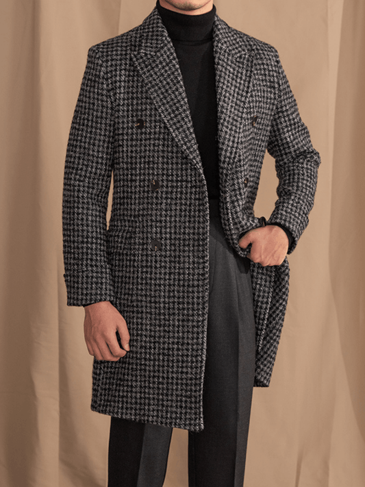 Marini Houndstooth Double-Breasted Wool Overcoat