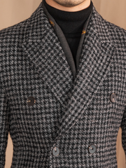 Marini Houndstooth Double-Breasted Wool Overcoat