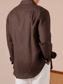 100% Linen V-Neck Business Casual Long Sleeve Shirt