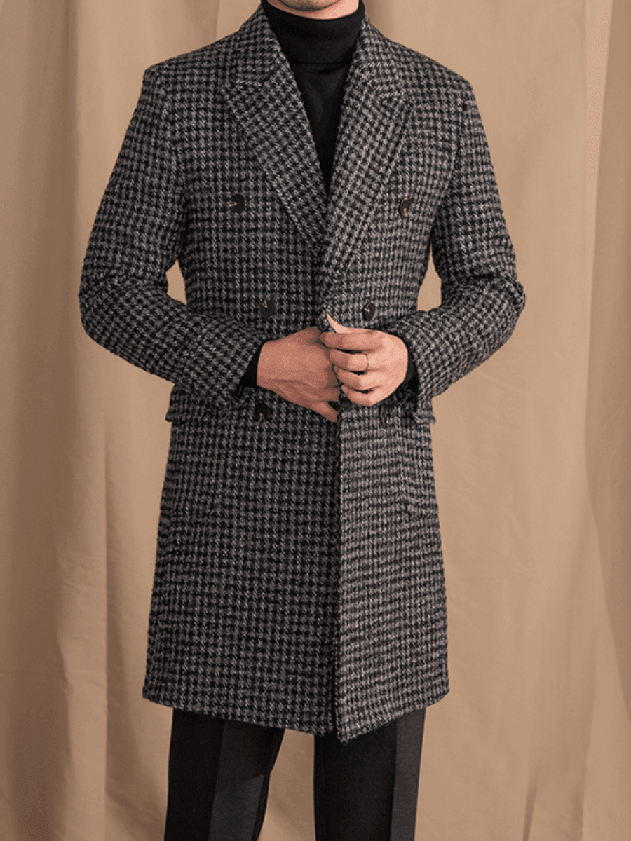 Marini Houndstooth Double-Breasted Wool Overcoat