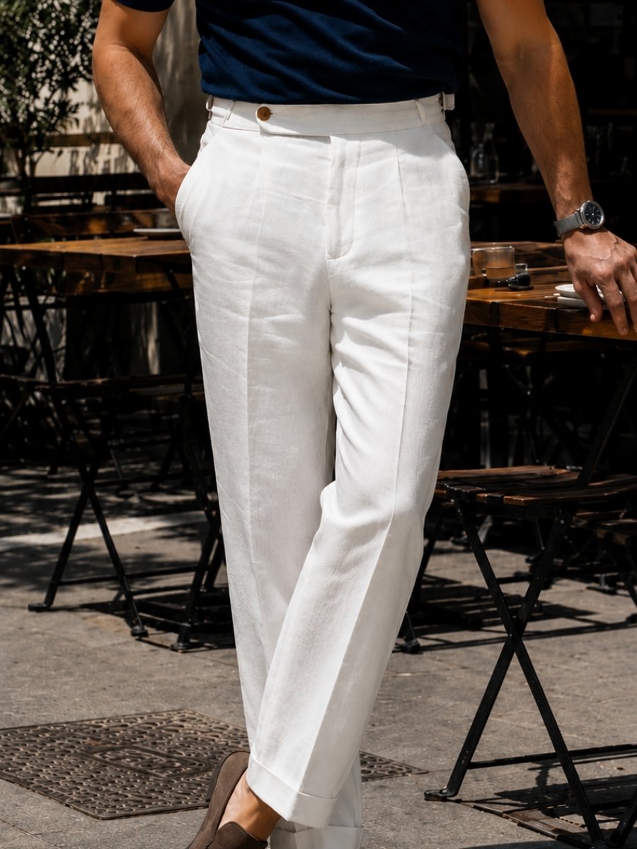 Marini Amalfi High Waisted Pleated Linen Pants - White