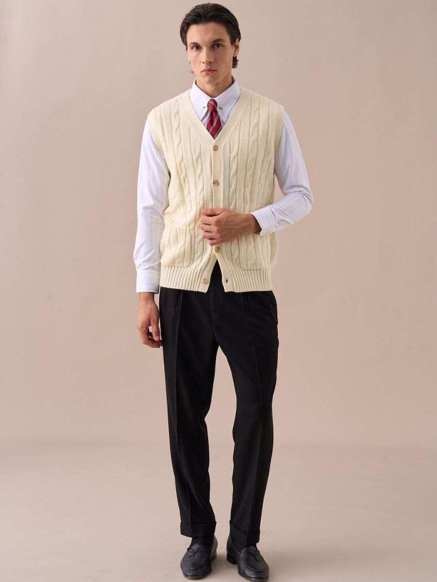 Men&#39;s Cable Knit Wool Blend Vest