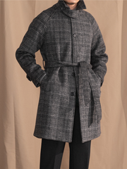 Marini Gray Prince Check Wool Overcoat