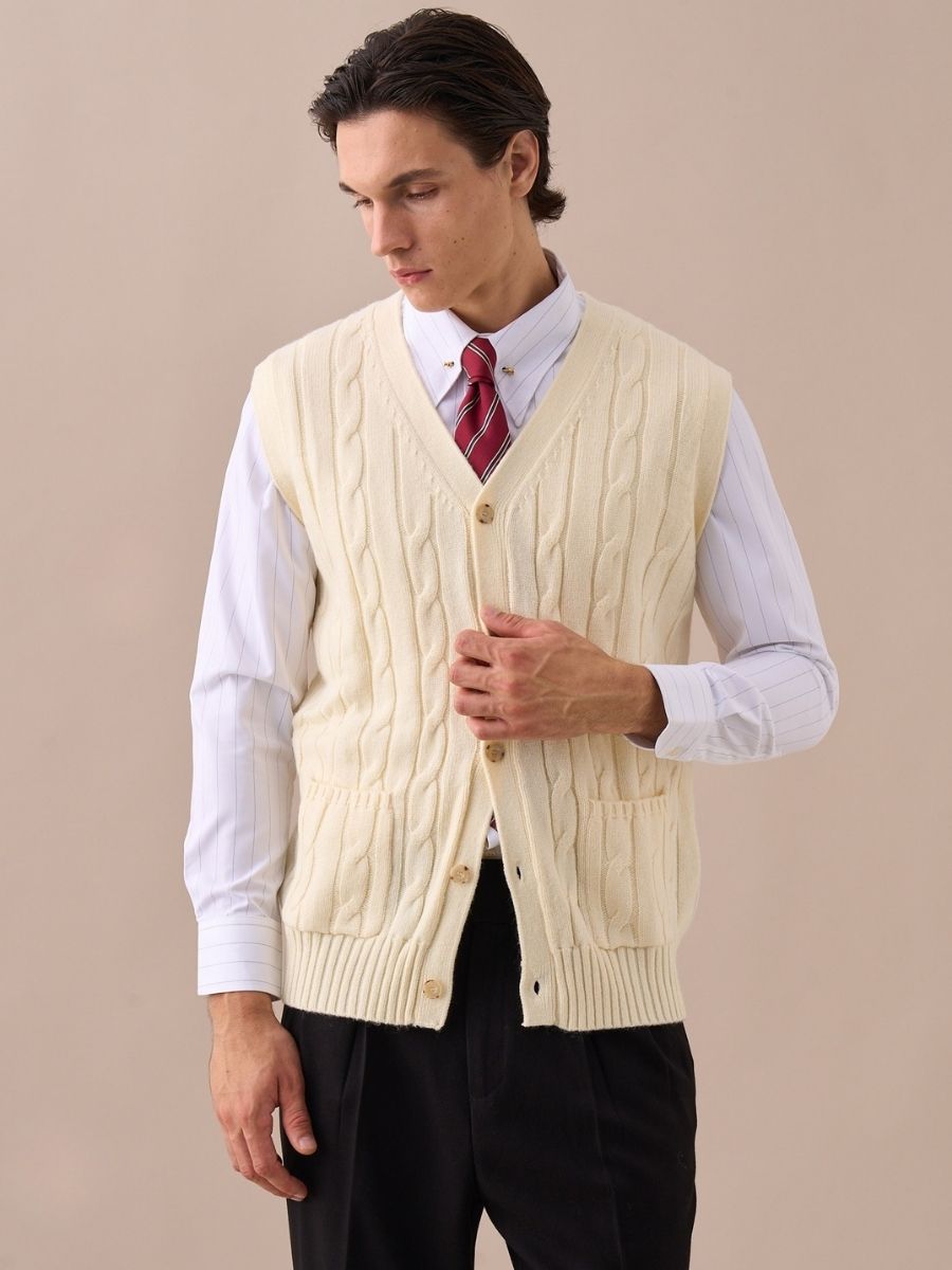 Men&#39;s Cable Knit Wool Blend Vest