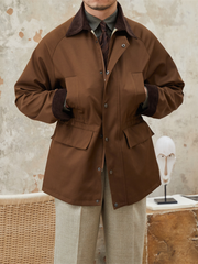 Waterproof Trench Coat with Corduroy Collar