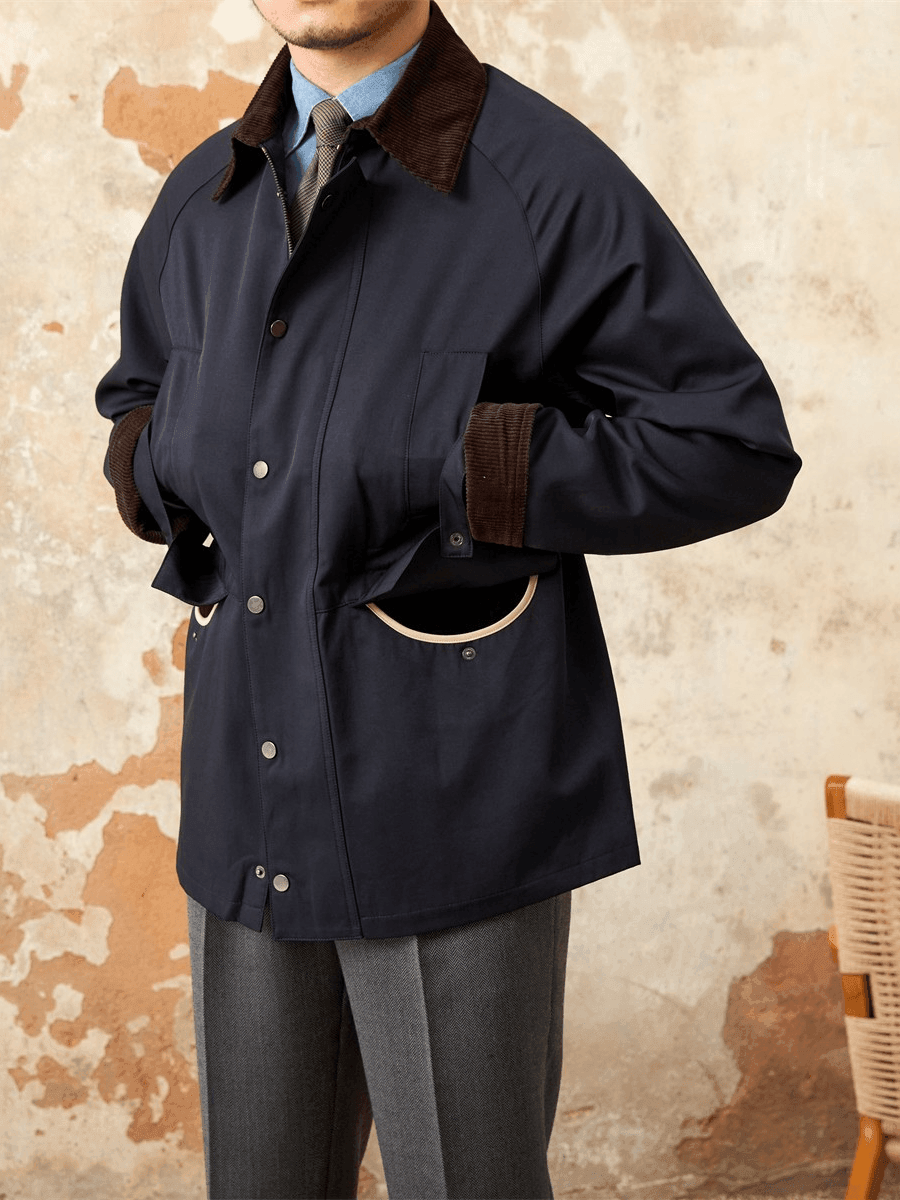 Waterproof Trench Coat with Corduroy Collar