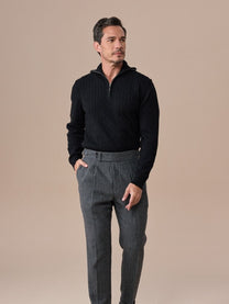 Marini Verona High Waisted Pleated Herringbone Wool Pants