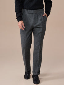 Marini Verona High Waisted Pleated Herringbone Wool Pants