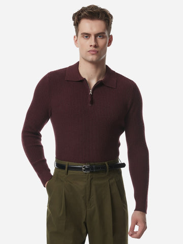 Marini Langdon Ribbed Knit Half-Zip Sweater