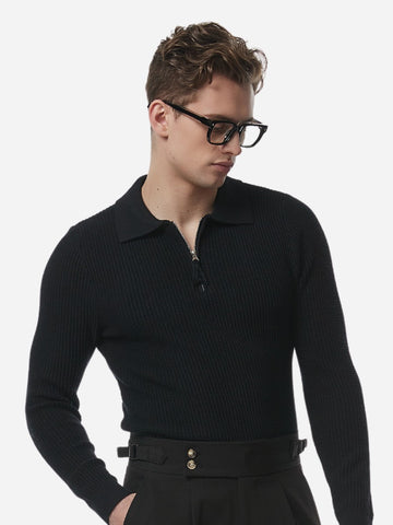 Marini Langdon Ribbed Knit Half-Zip Sweater