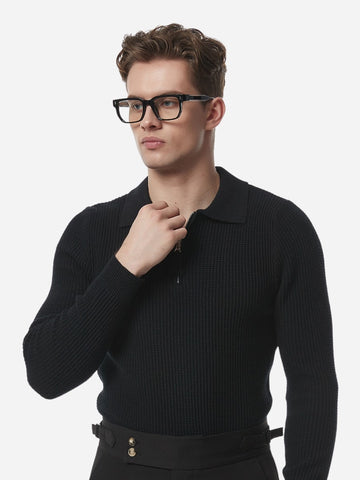 Marini Langdon Ribbed Knit Half-Zip Sweater