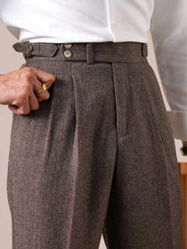 Marini Milano High Waisted Double Pleated Herringbone Wool Pants