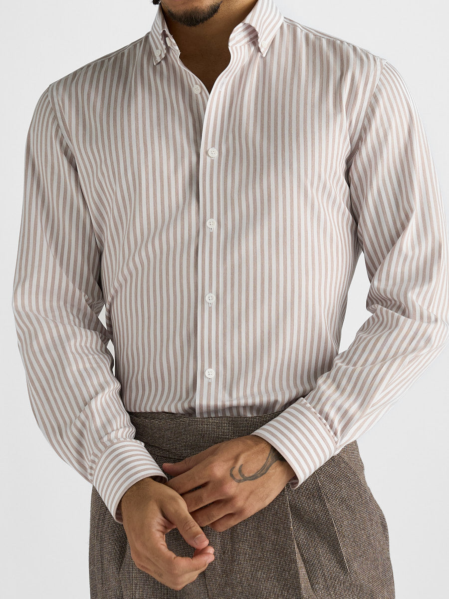 Marini Beige Stripe No-Iron Shirt