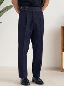 Marini Faenza High Waisted Pleated Denim Trousers