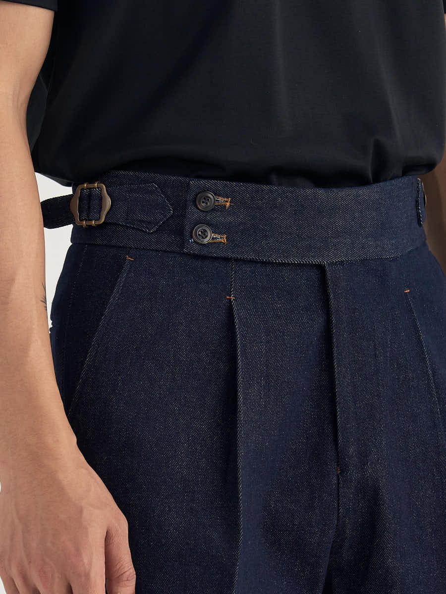 Marini Faenza High Waisted Pleated Denim Trousers