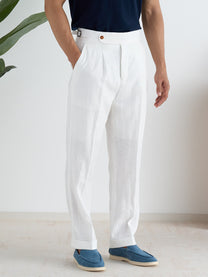 Marini Amalfi High Waisted Pleated Linen Pants - White