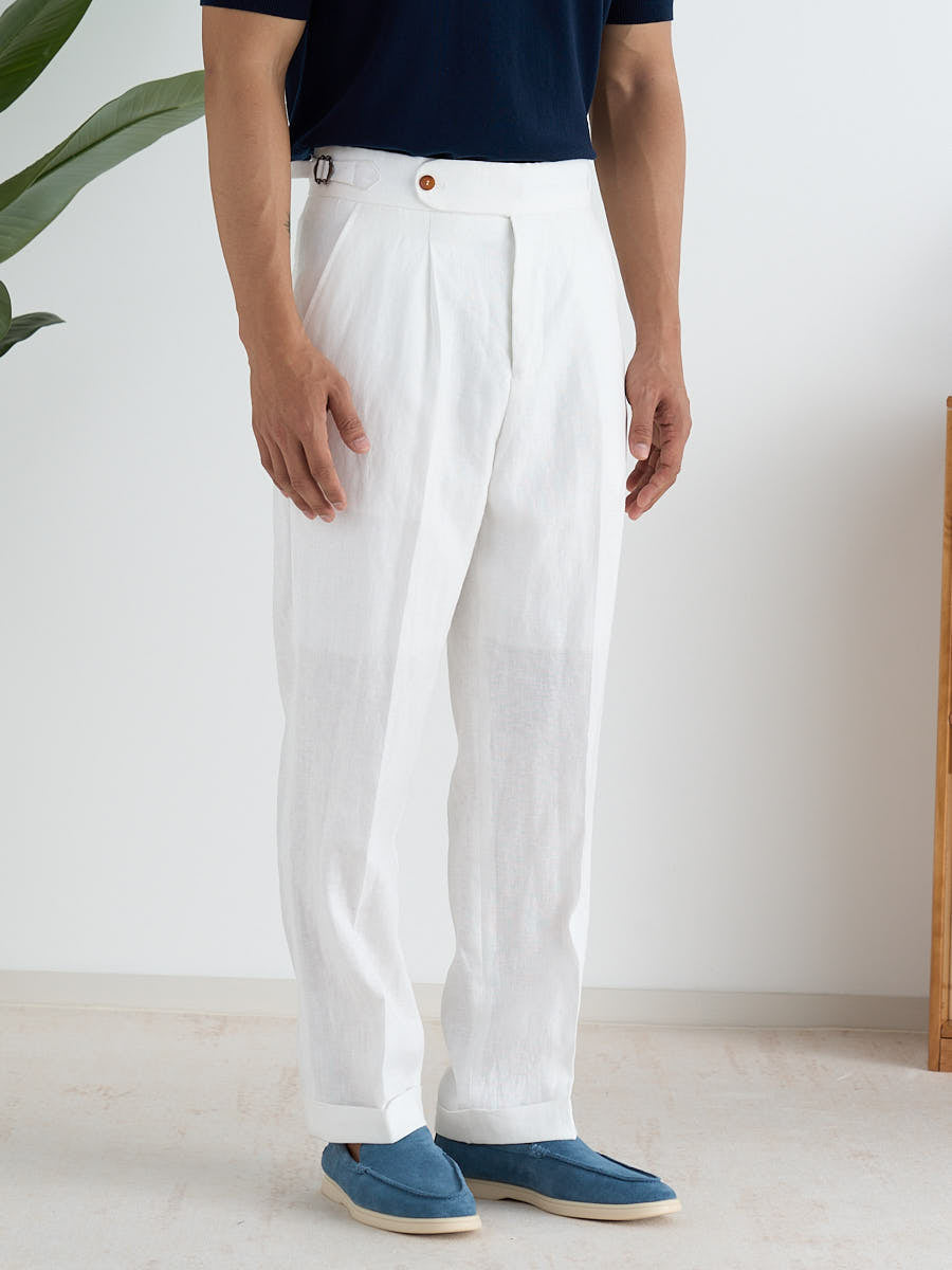Marini Amalfi High Waisted Pleated Linen Pants - White