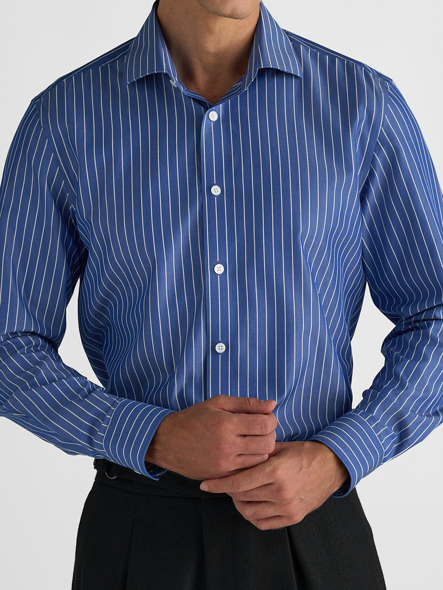 Marini Blue Pinstripe No-Iron Shirt