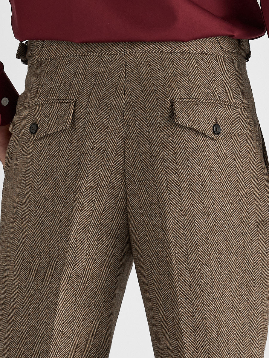 Marini Verona High Waisted Pleated Herringbone Wool Pants