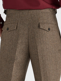 Marini Verona High Waisted Pleated Herringbone Wool Pants