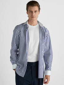 Marini Navy Stripe No-Iron Contrast Collar Shirt