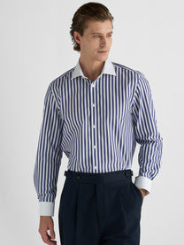 Marini Navy Stripe No-Iron Contrast Collar Shirt