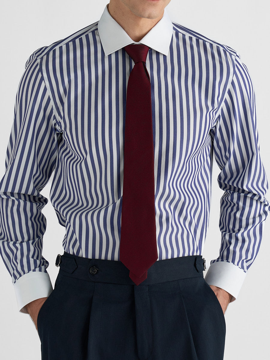 Marini Navy Stripe No-Iron Contrast Collar Shirt
