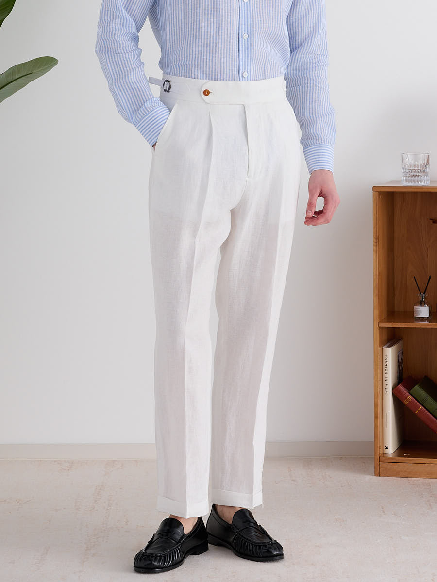 Marini Amalfi High Waisted Pleated Linen Pants - White