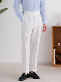 Marini Amalfi High Waisted Pleated Linen Pants - White