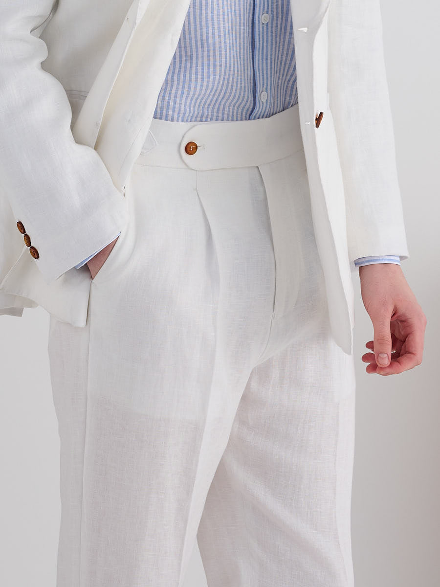 Marini Amalfi High Waisted Pleated Linen Pants - White